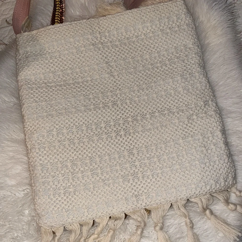 NWT River Island White Tassle Tote Fabric Shoulder Bag 🇬🇧